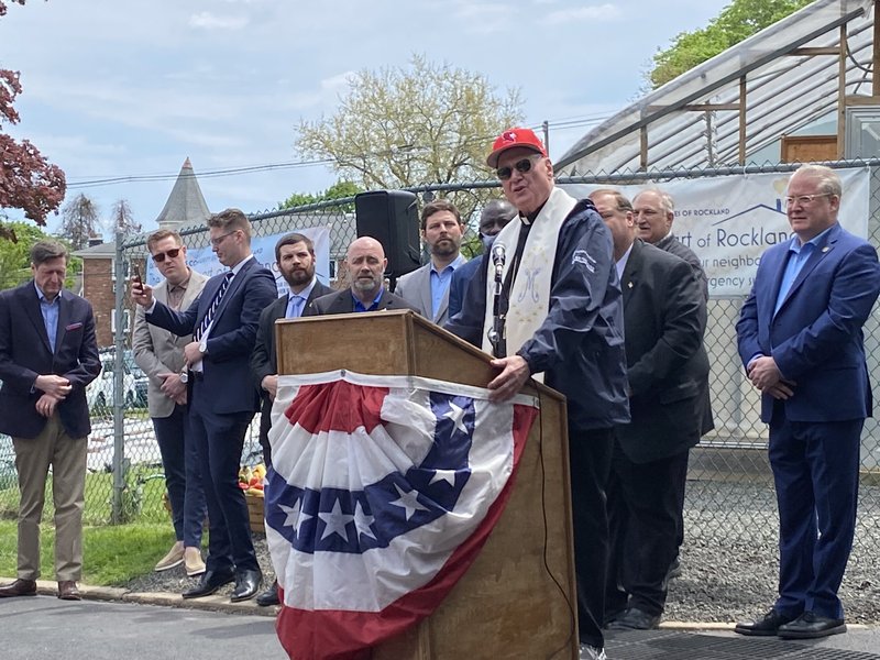 Cardinal Timothy Dolan Blesses the Soil at Rockland County Catholic Charities Food Pantry