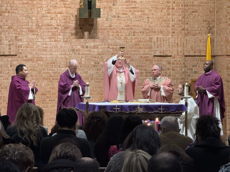 Cardinal Dolan Lights Christmas Trees at Staten Island's Holy Rosary Church
