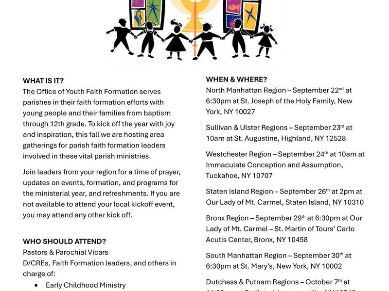 Sullivan and Ulster Regions: Kickoff for Pastors, Religious Education and Family Faith Formation Leaders