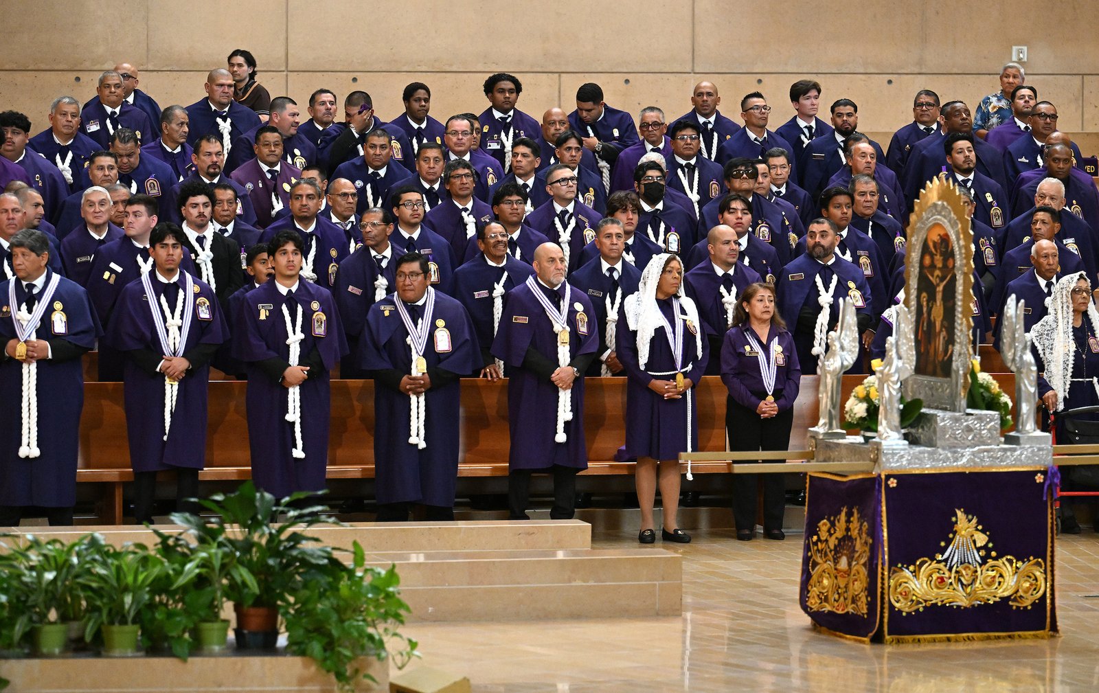 Every October, Peru dresses in purple in honor of the Lord of Miracles. The Peruvian community in Los Angeles and the Cathedral unite in celebration with the "Hermandad de Señor de Los Milagros" Mass taking place on Sunday October 18, 2026. Photo by John McCoy