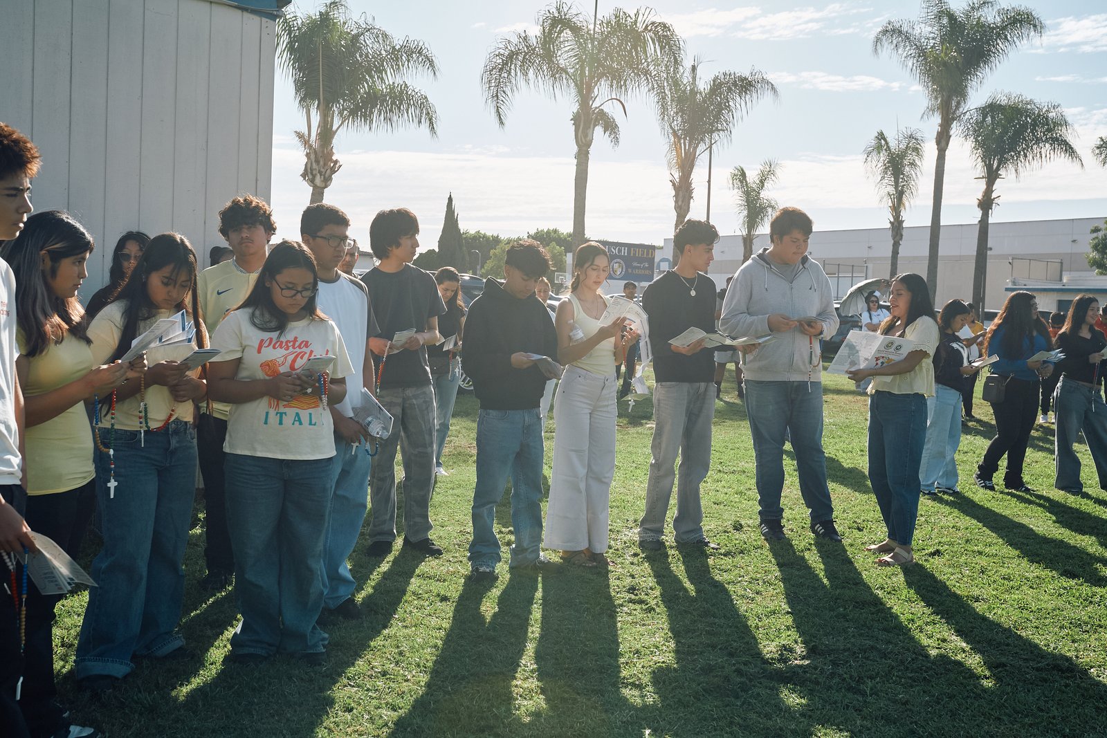Confirmation students participate in the World Mission Rosary during a World Mission Sunday event on Oct. 18 at Our Lady of the Rosary Church in Paramount.