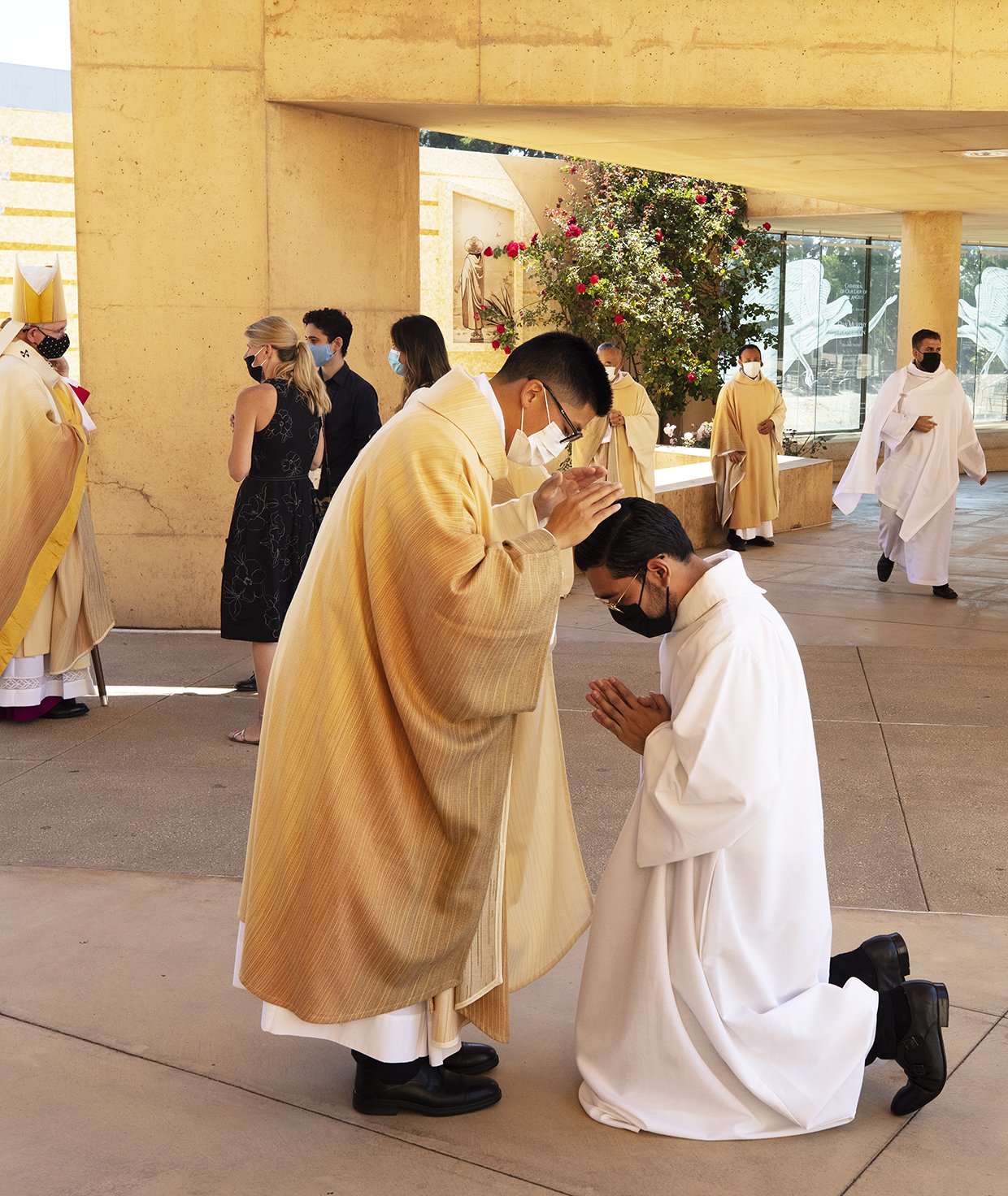 Archbishop José H. Gomez ordained eight new priests for the Archdiocese of Los Angeles on Aug. 8 in the plaza of the Cathedral of Our Lady of the Angels. (Victor Alemán)