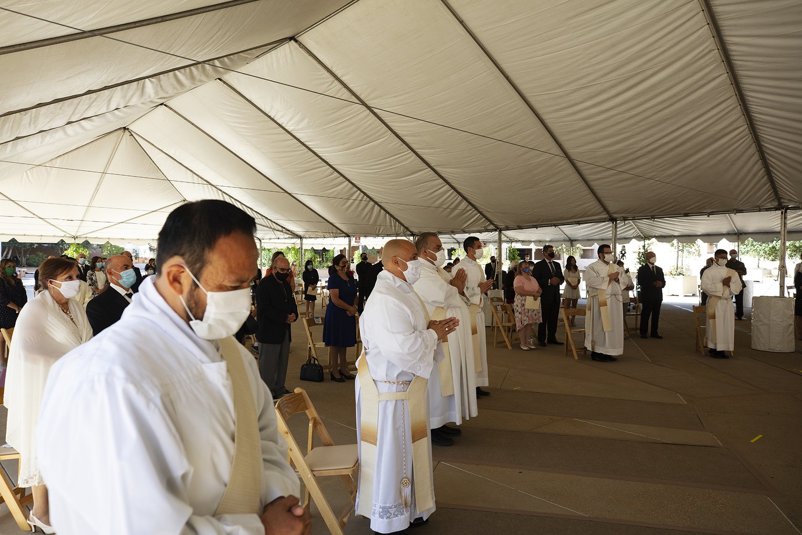 Archbishop José H. Gomez ordained eight new priests for the Archdiocese of Los Angeles on Aug. 8 in the plaza of the Cathedral of Our Lady of the Angels. (Victor Alemán)
