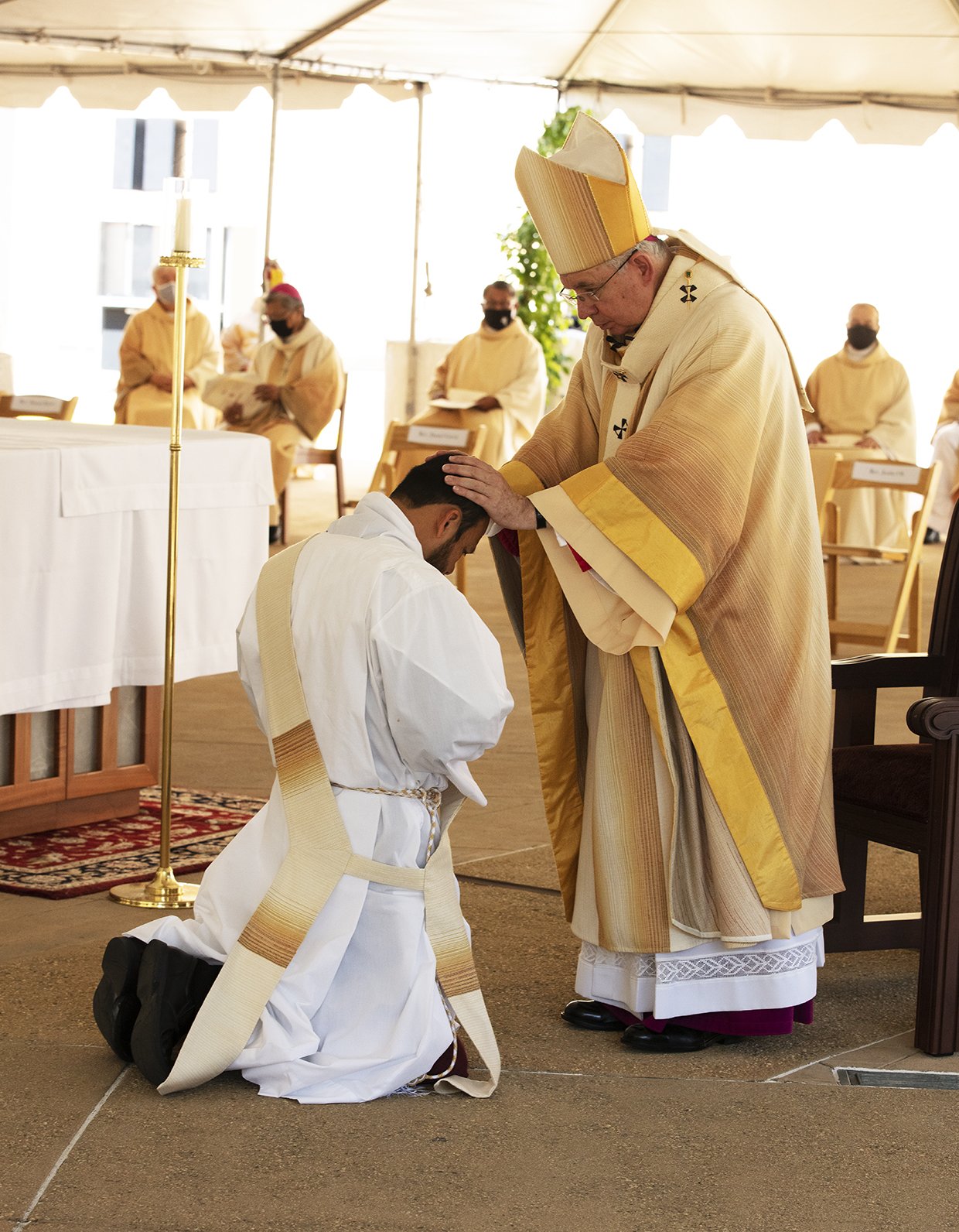 Archbishop José H. Gomez ordained eight new priests for the Archdiocese of Los Angeles on Aug. 8 in the plaza of the Cathedral of Our Lady of the Angels. (Victor Alemán)