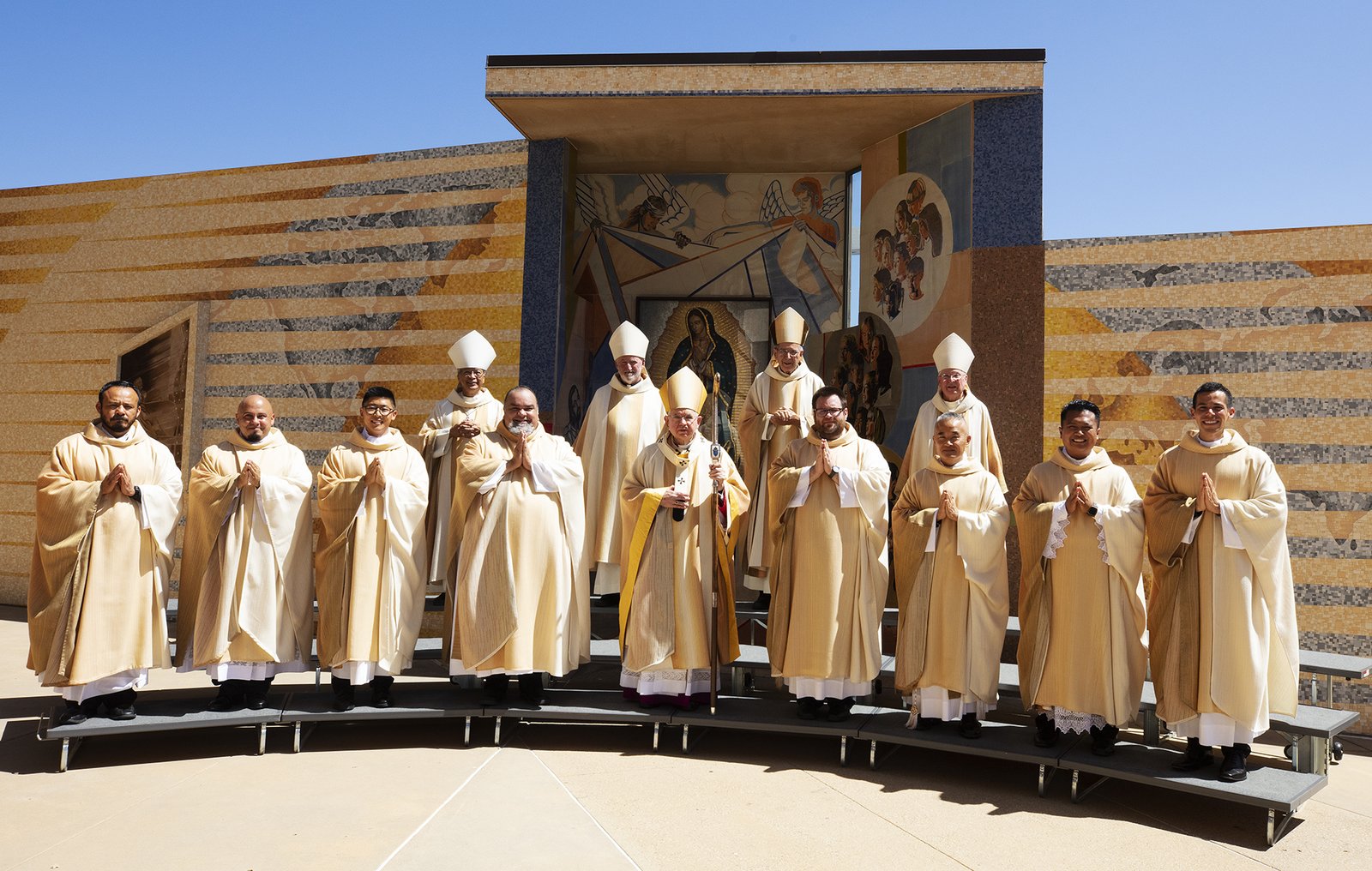 Archbishop José H. Gomez ordained eight new priests for the Archdiocese of Los Angeles on Aug. 8 in the plaza of the Cathedral of Our Lady of the Angels. (Victor Alemán)