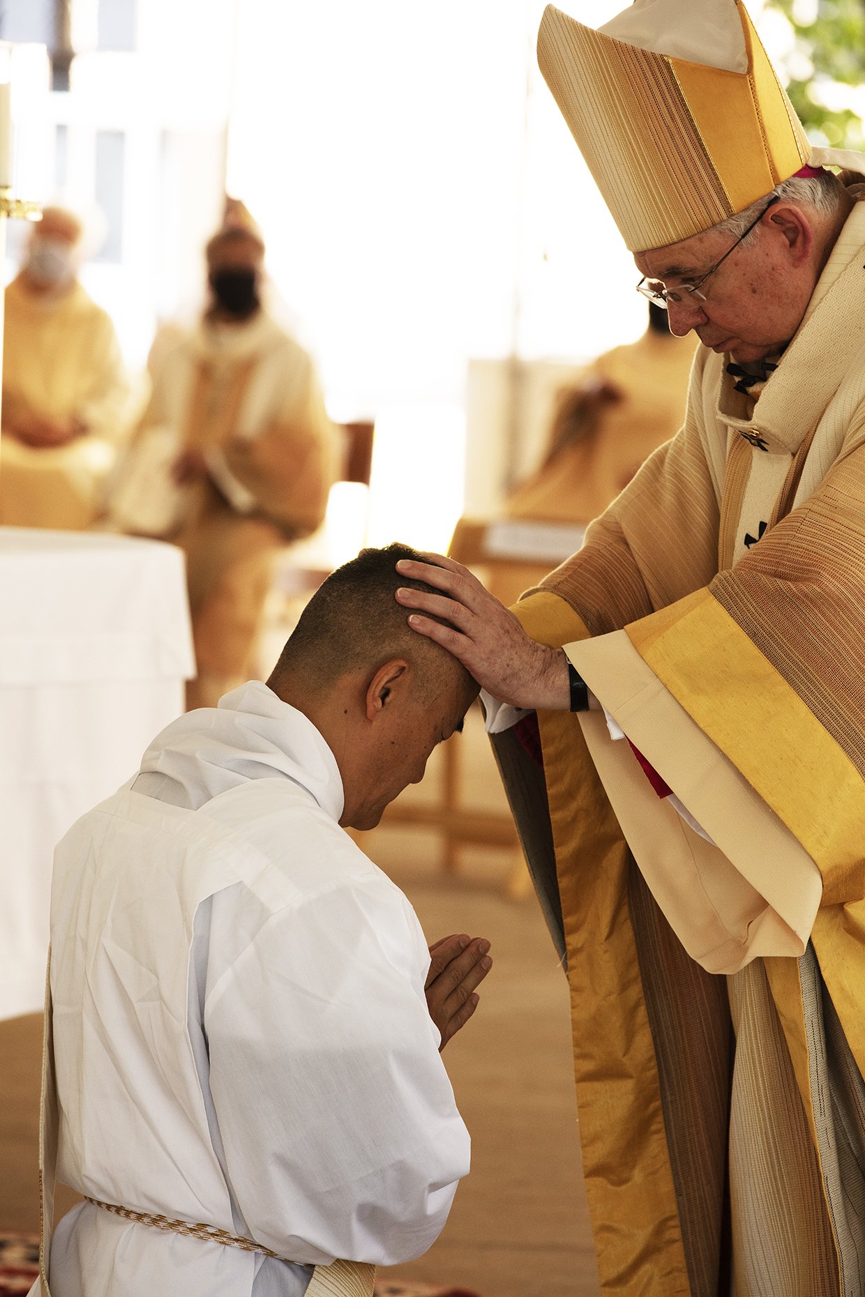 Archbishop José H. Gomez ordained eight new priests for the Archdiocese of Los Angeles on Aug. 8 in the plaza of the Cathedral of Our Lady of the Angels. (Victor Alemán)