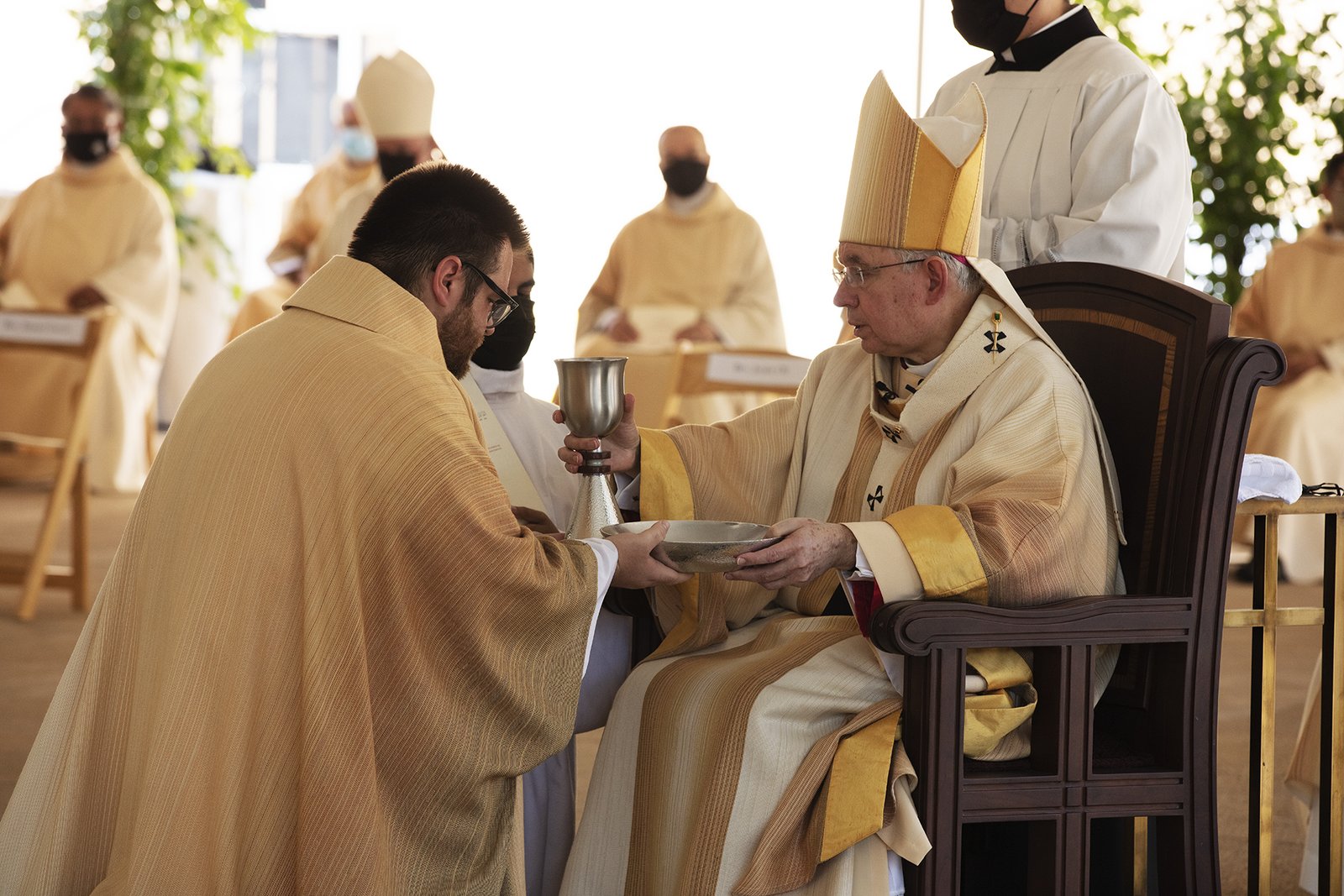 Archbishop José H. Gomez ordained eight new priests for the Archdiocese of Los Angeles on Aug. 8 in the plaza of the Cathedral of Our Lady of the Angels. (Victor Alemán)