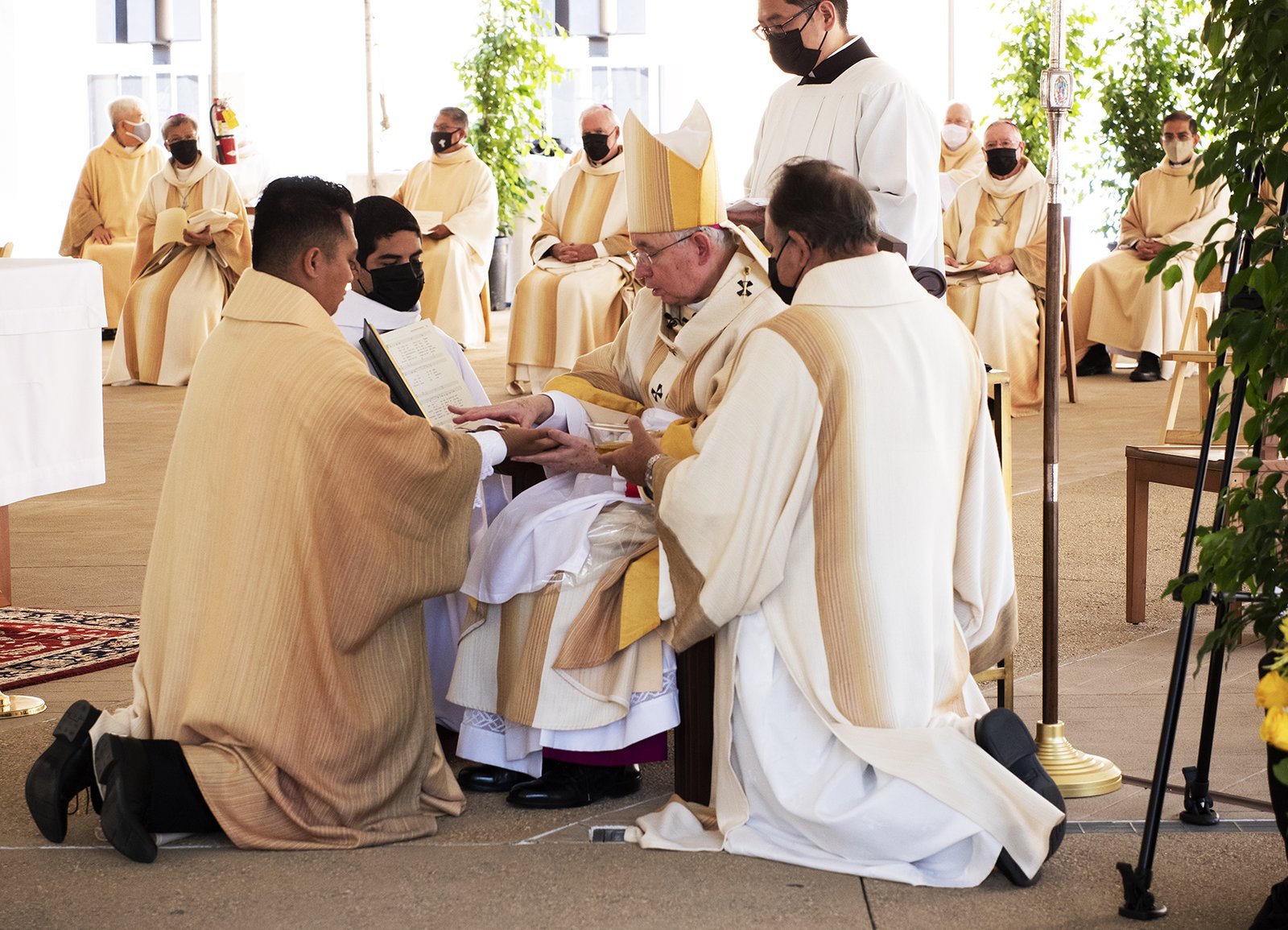Archbishop José H. Gomez ordained eight new priests for the Archdiocese of Los Angeles on Aug. 8 in the plaza of the Cathedral of Our Lady of the Angels. (Victor Alemán)