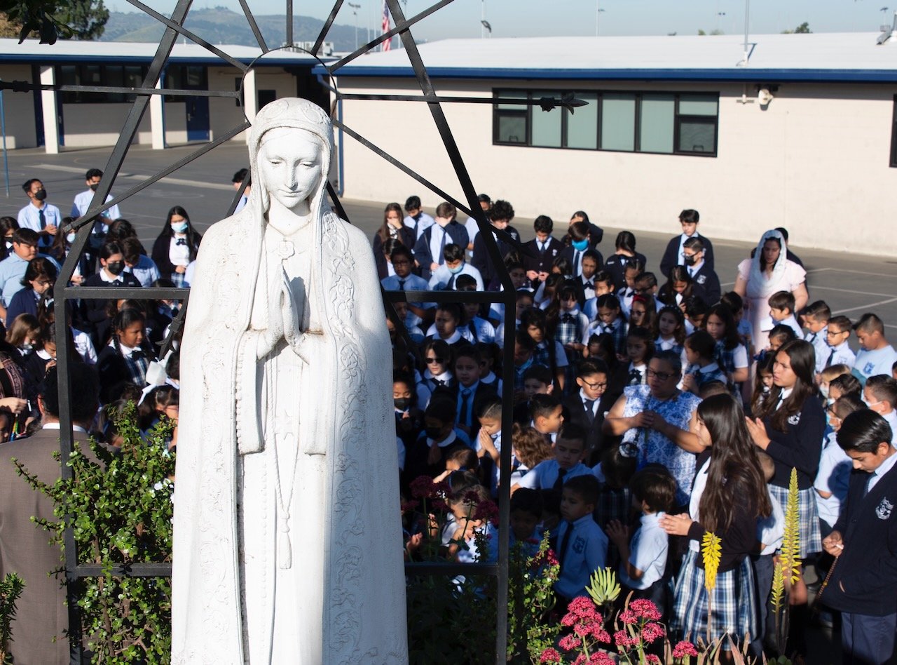 St. Joseph’s School students and staff gathered at their outdoor Fátima shrine to pray the rosary and recite the prayer of consecration March 25.