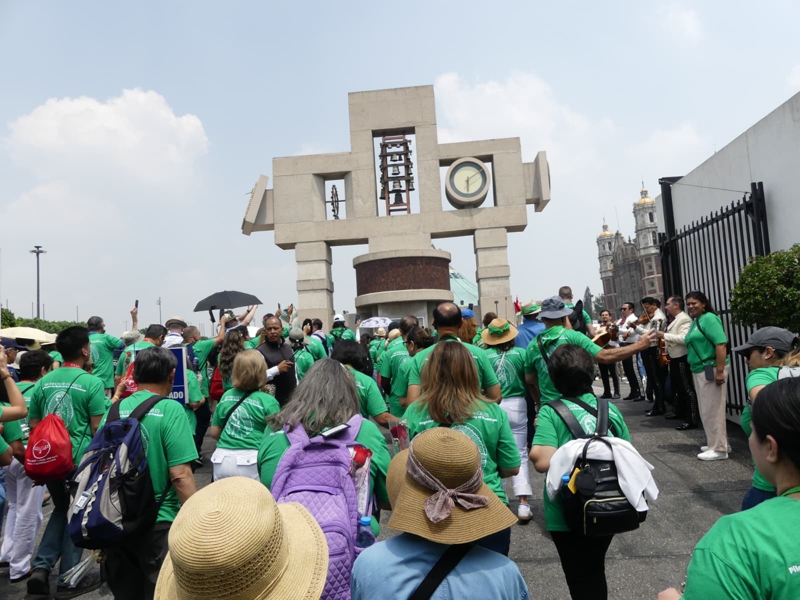 LA Catholics walk into the outdoor plaza at the Basilica of Our Lady of Guadalupe in Mexico City for a special Mass during the archdiocese's annual pilgrimage to Mexico on July 4. (Submitted photo/Archdiocese of Los Angeles)