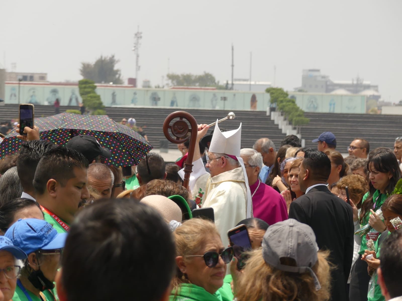 Archbishop José H. Gomez blesses pilgrims outside the Basilica of Our Lady of Guadalupe in Mexico City during LA Catholics’ annual pilgrimage to Mexico on July 4. (Submitted photo/Archdiocese of Los Angeles)