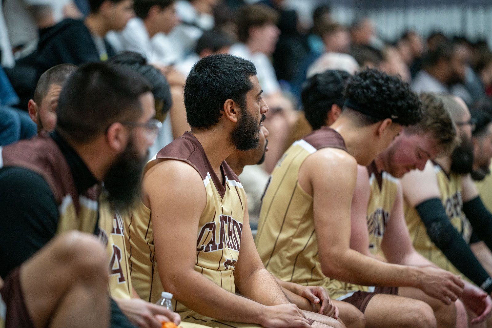 Game action as the Capuchin Franciscans play against the seminarians in the Archdiocese of Los Angeles' annual priests vs. seminarians basketball game, this year on Jan. 18 at St. Francis High School in La Cañada Flintridge. (John Rueda)