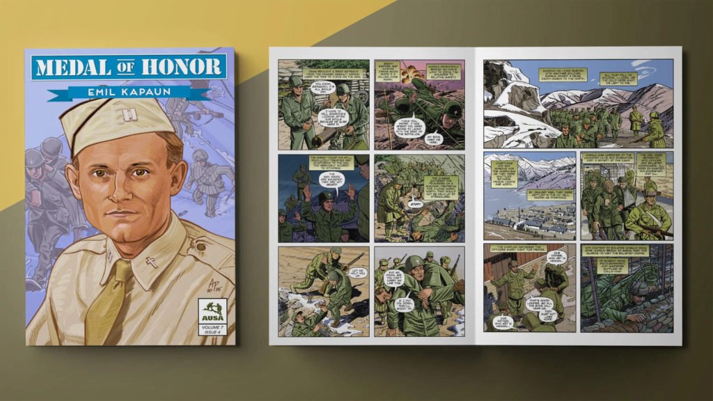 El volumen 7, número 4, de la novela gráfica Medal of Honor sobre Emil Kapaun. (© 2025 Association of the United States Army)