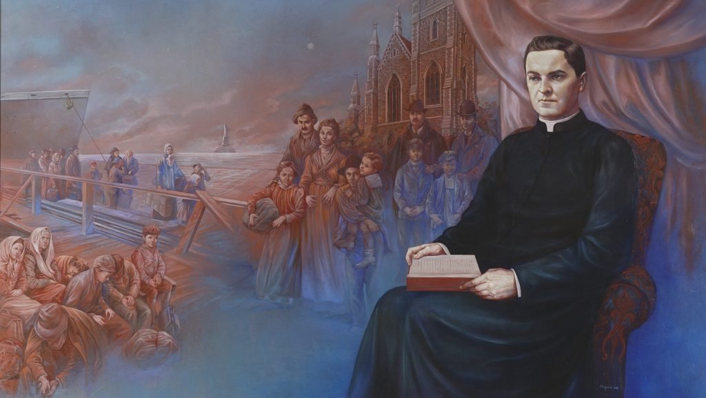 El Beato Padre Michael McGivney, fundador de los Caballeros de Colón, aparece aquí en una pintura sin fecha de Antonella Cappuccio. El padre McGivney fue beatificado el 31 de octubre de 2020 durante una misa, en la Catedral de San José en Hartford, Connecticut (foto de CNS / cortesía de los Caballeros de Colón)