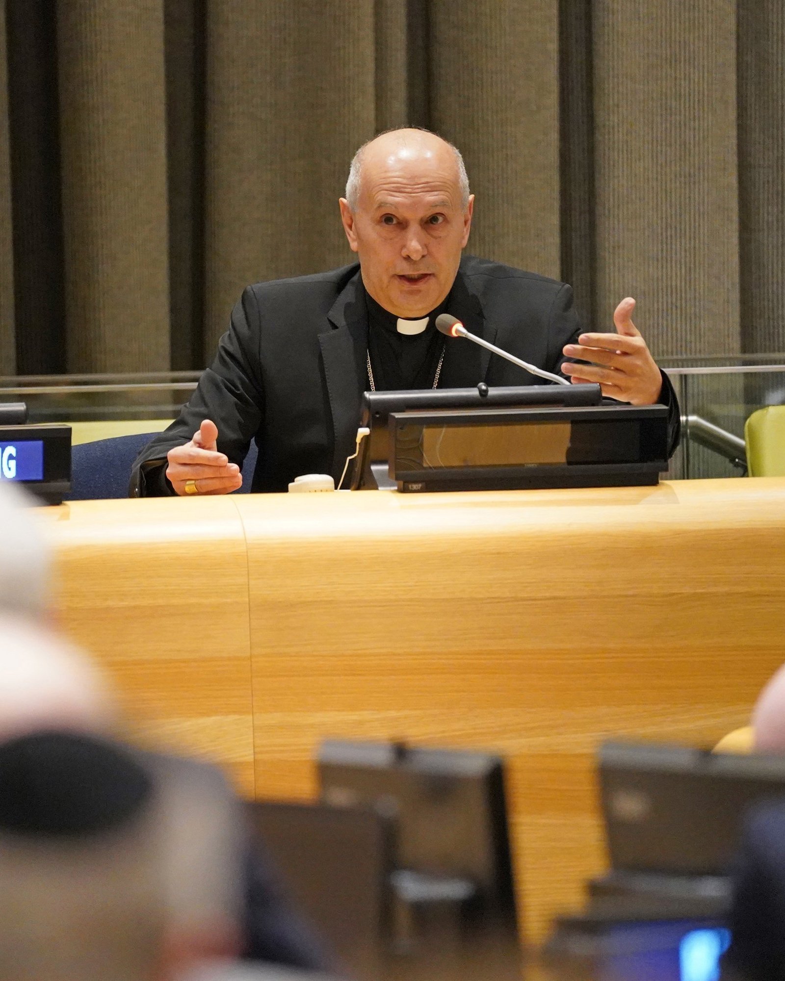 El arzobispo Gabriele Caccia, observador permanente del Vaticano ante las Naciones Unidas, habla en la ONU en la ciudad de Nueva York el 27 de enero de 2020 (Foto CNS/Gregory A. Shemitz)