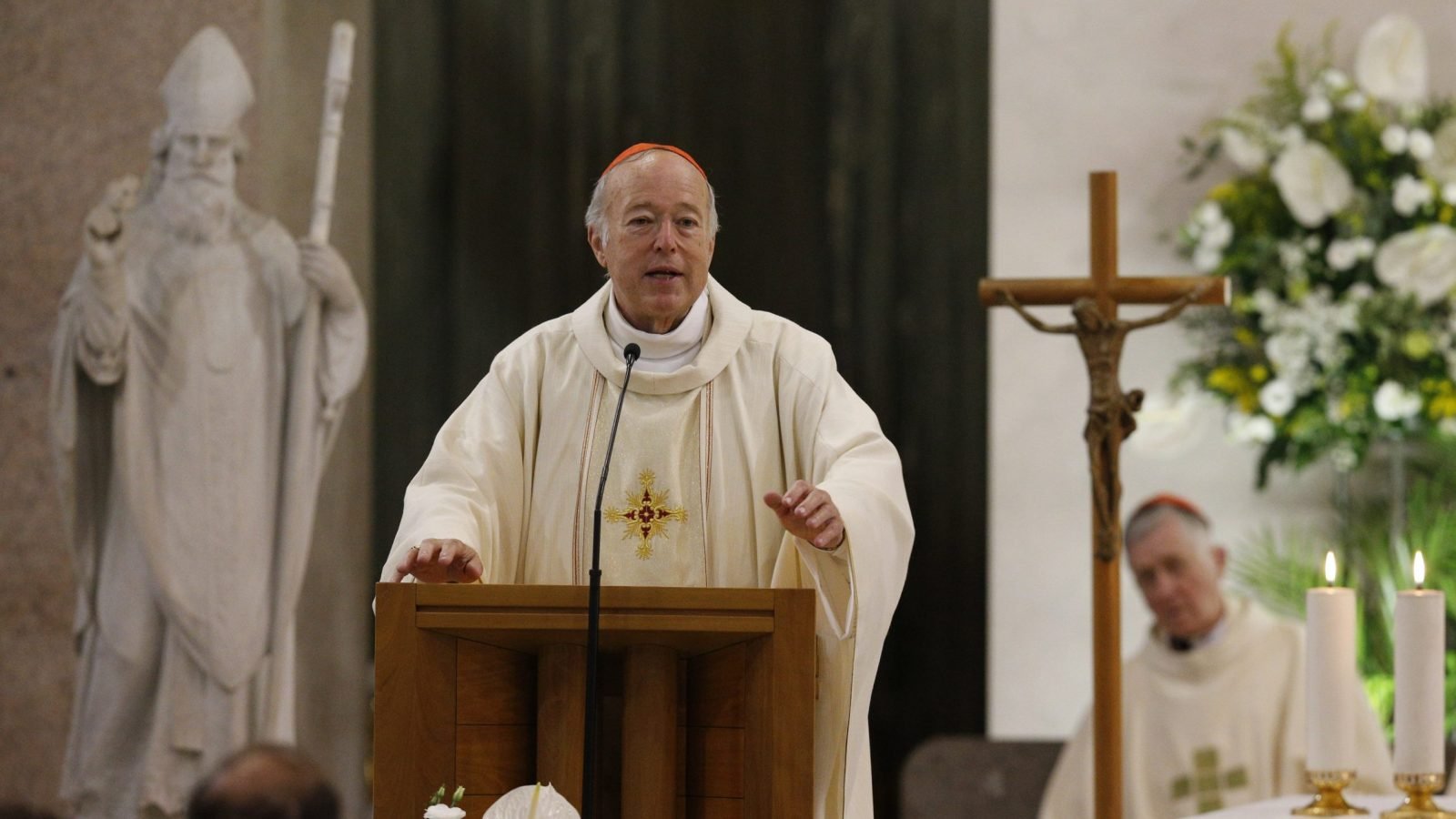 El cardenal Robert W. McElroy, de San Diego, pronuncia la homilía mientras celebra una misa de acción de gracias en la iglesia de San Patricio, en Roma, en esta foto de archivo del 28 de agosto de 2022. El Papa Francisco lo nombró miembro del Dicasterio para los Laicos, la Familia y la Vida, así como del Dicasterio para la Promoción del Desarrollo Humano Integral. (Foto CNS /Paul Haring)