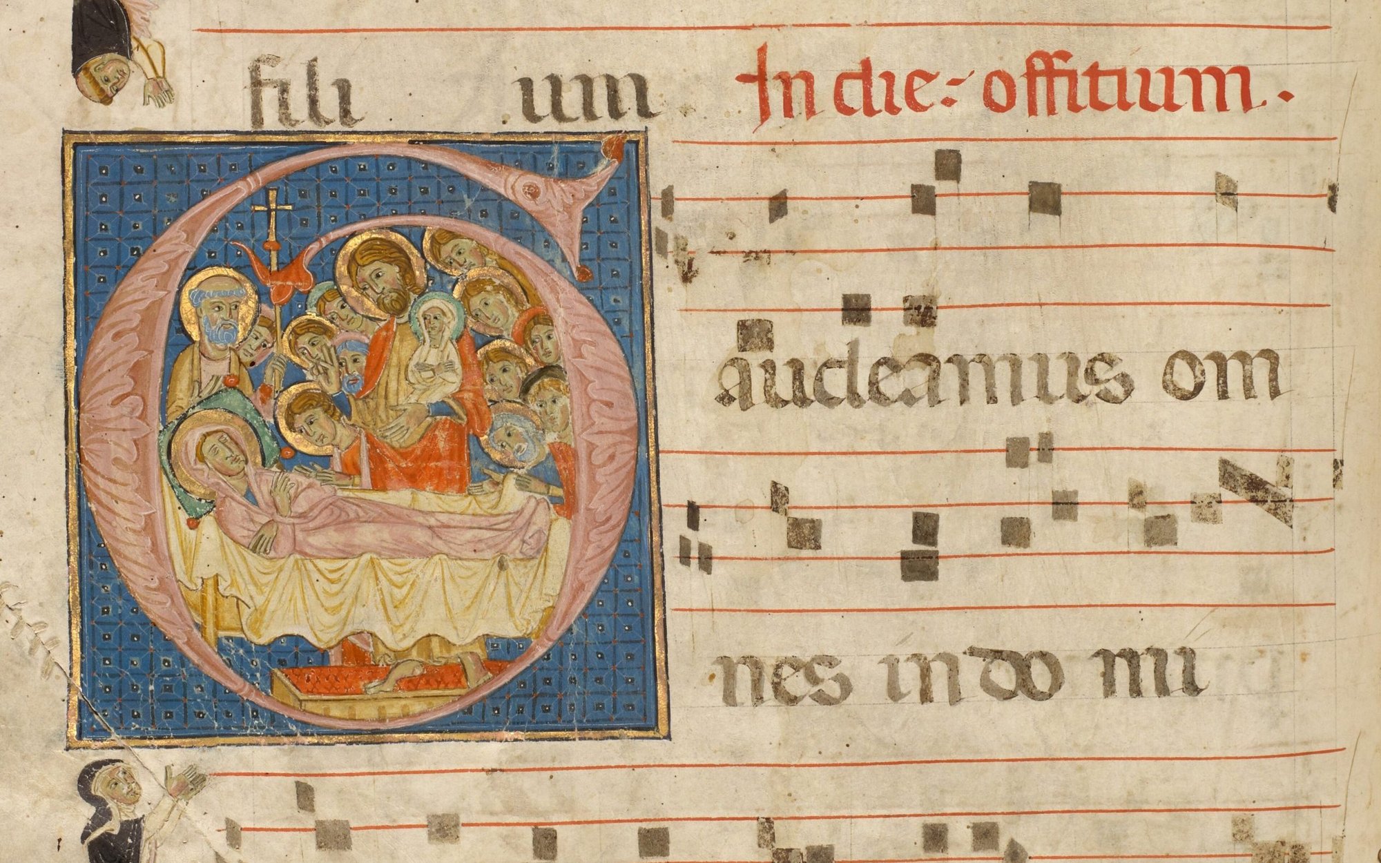 "Inicial G: La muerte de la Virgen", alrededor de 1270, por Jacobellus de Salerno. (Museo Getty)