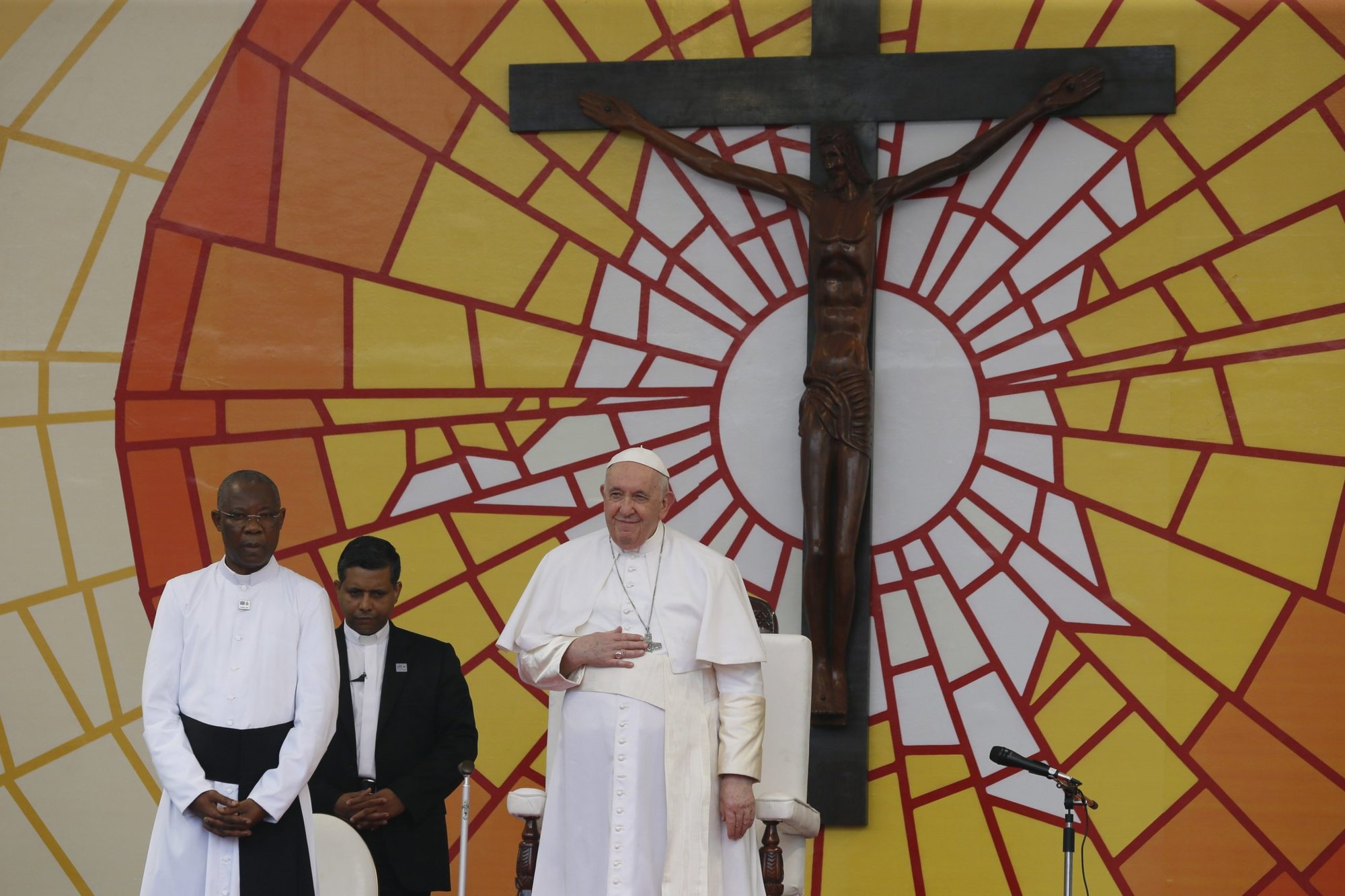 El Papa Francisco dirige un encuentro con jóvenes y catequistas en el Estadio de los Mártires en Kinshasa, Congo, 2 de febrero de 2023. (CNS /Paul Haring)