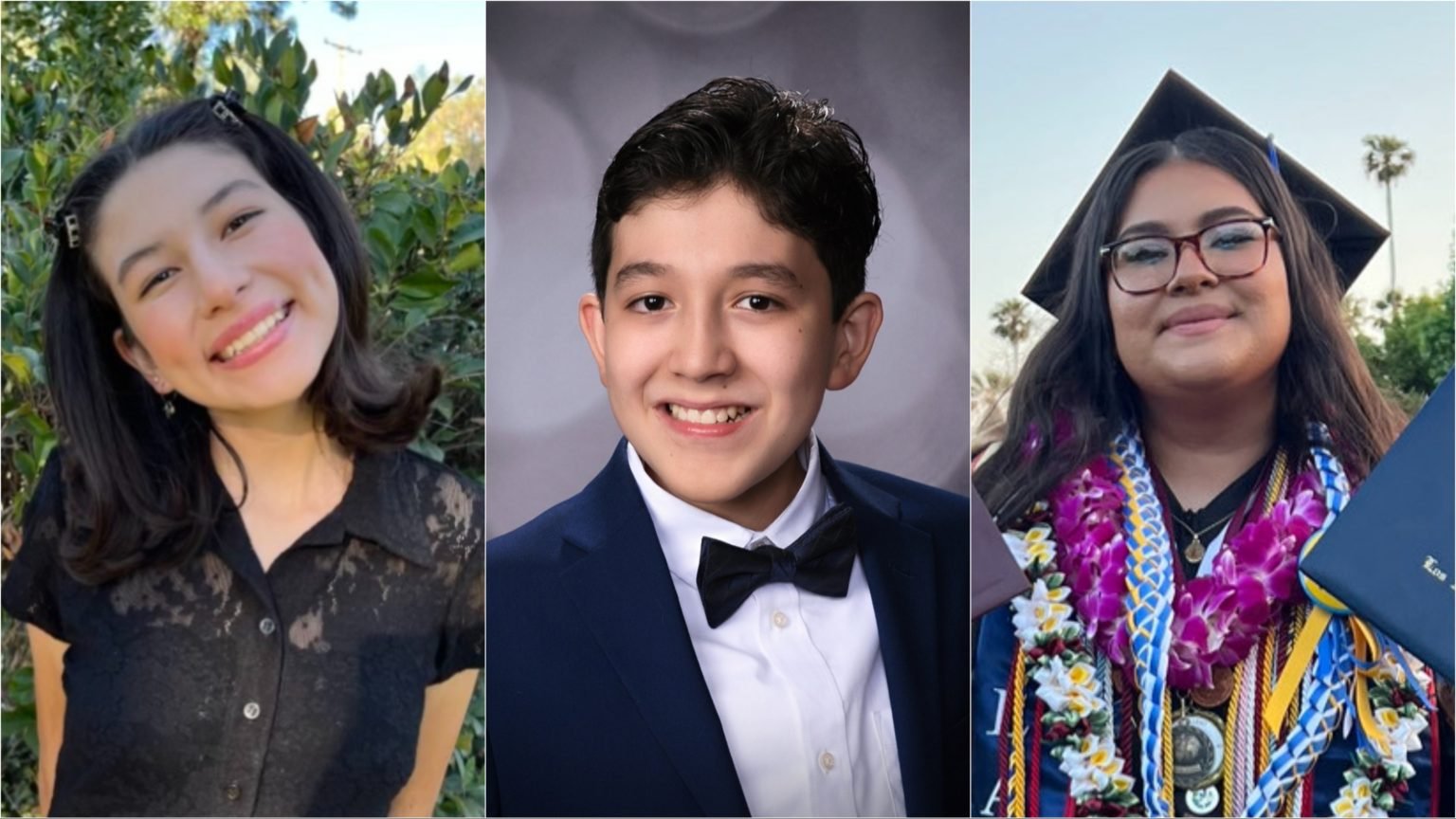 Claudette Villegas, izquierda, David Ceballos, centro, y Marissa Melendez, derecha, son algunos de los mejores graduados de secundaria de toda la Arquidiócesis de Los Ángeles. (Fotos enviadas)