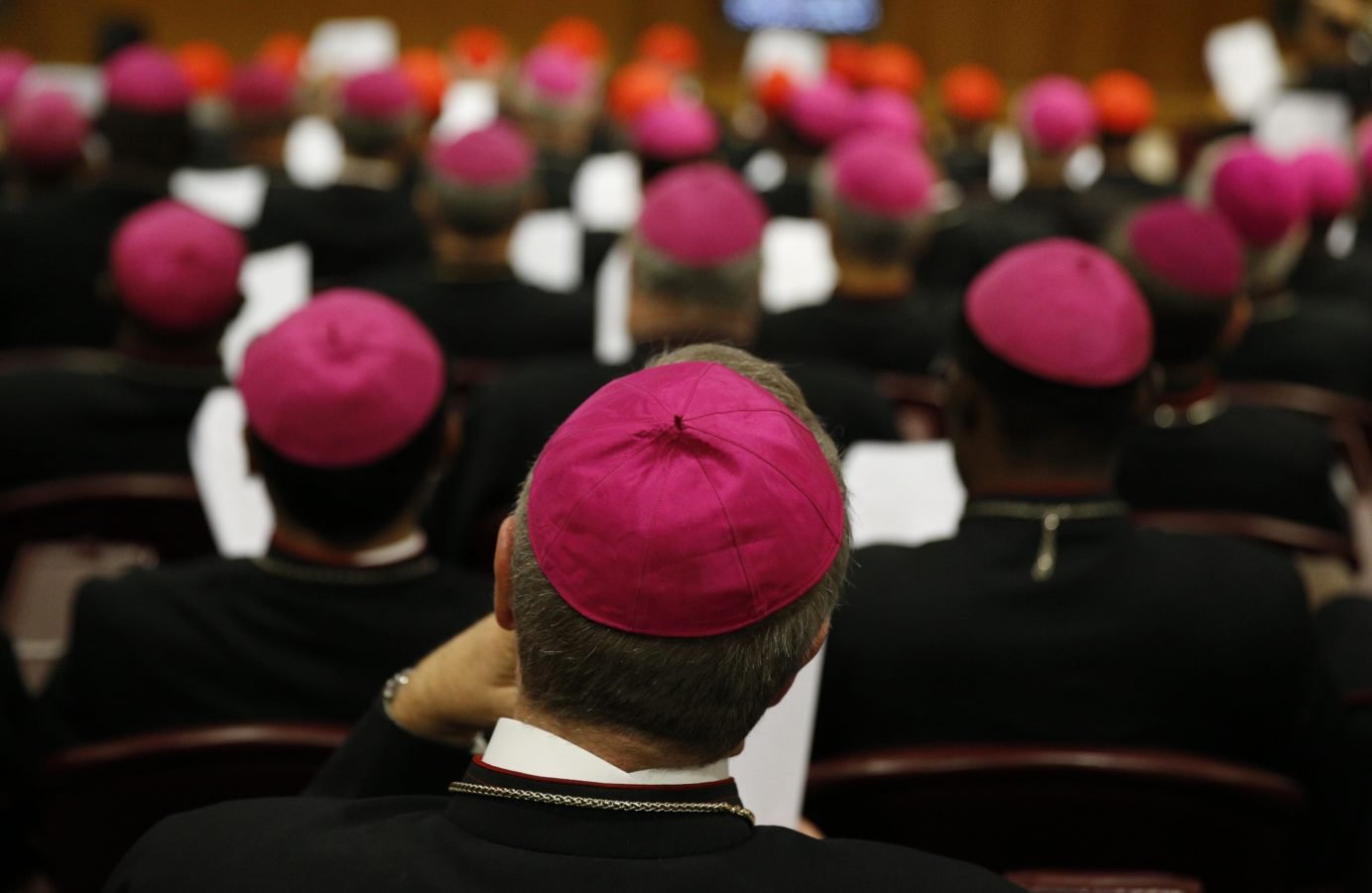 Los obispos asisten a una sesión del Sínodo de los Obispos sobre los jóvenes, la fe y el discernimiento vocacional en el Vaticano en octubre de 2018. (CNS/Paul Haring)