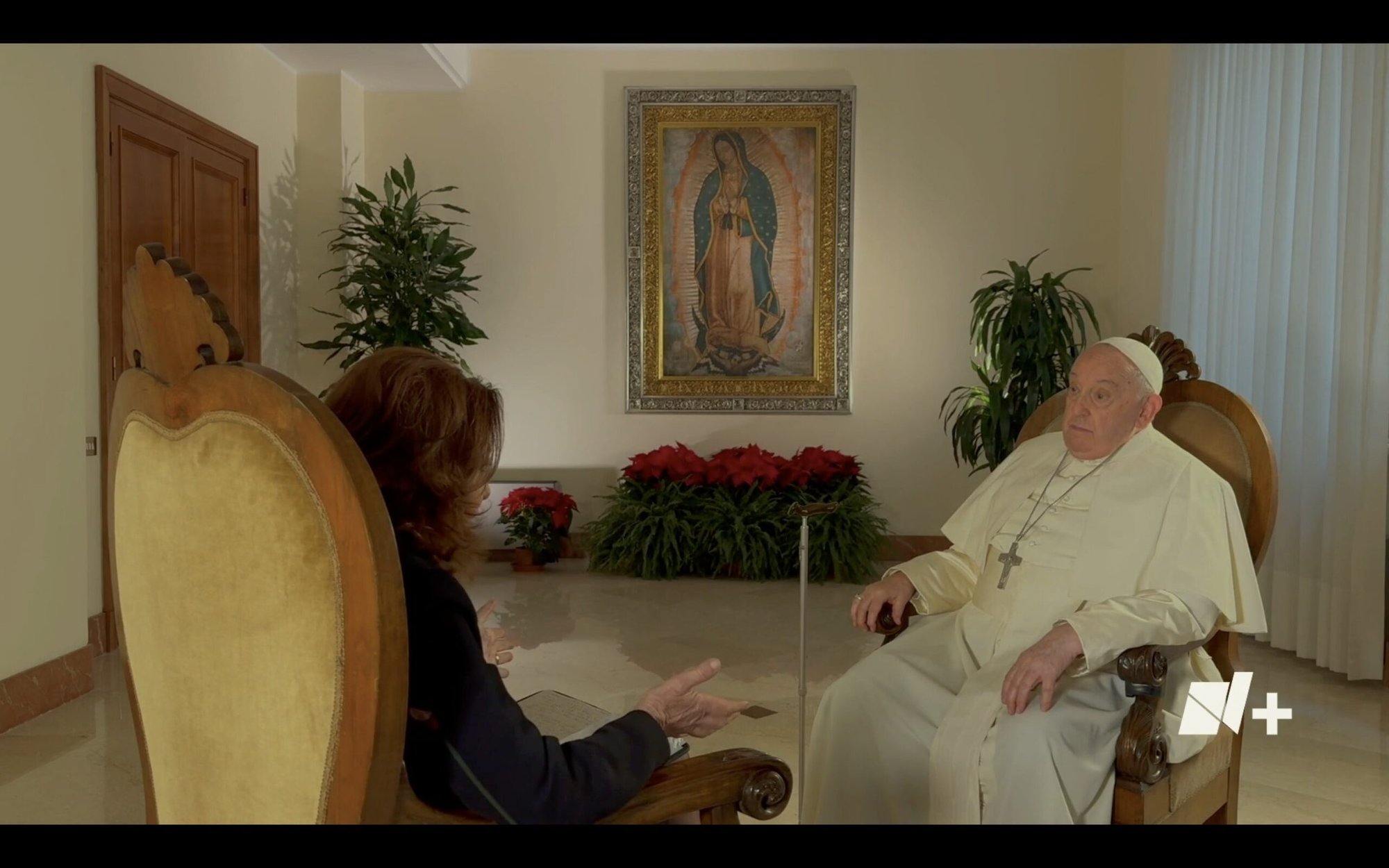 El Papa Francisco habla en esta captura de pantalla de una entrevista con el medio de noticias mexicano N+ el 12 de diciembre de 2023. (Foto CNS/screen grab, N+)