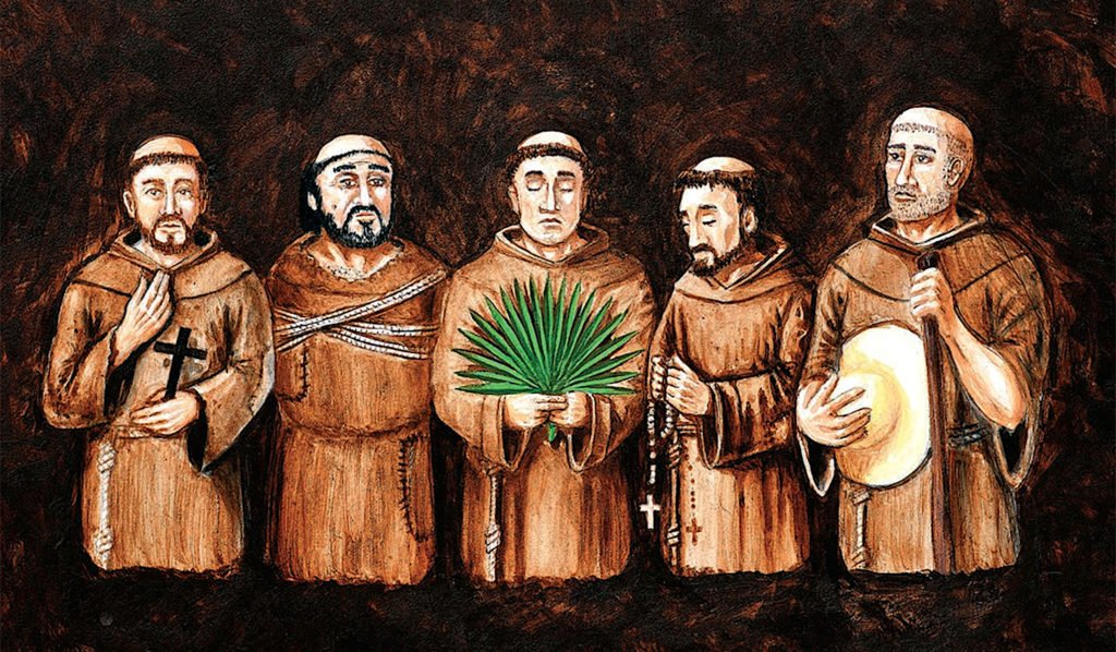 Cinco misioneros franciscanos españoles, el padre Pedro de Corpa, el padre Blas Rodríguez, el padre Miguel de Añón, el hermano Antonio de Badajóz y el padre Francisco de Veráscola fueron martirizados en 1597 en lo que hoy es el estado de Georgia. (Diócesis de Savannah vía Wikimedia Commons)