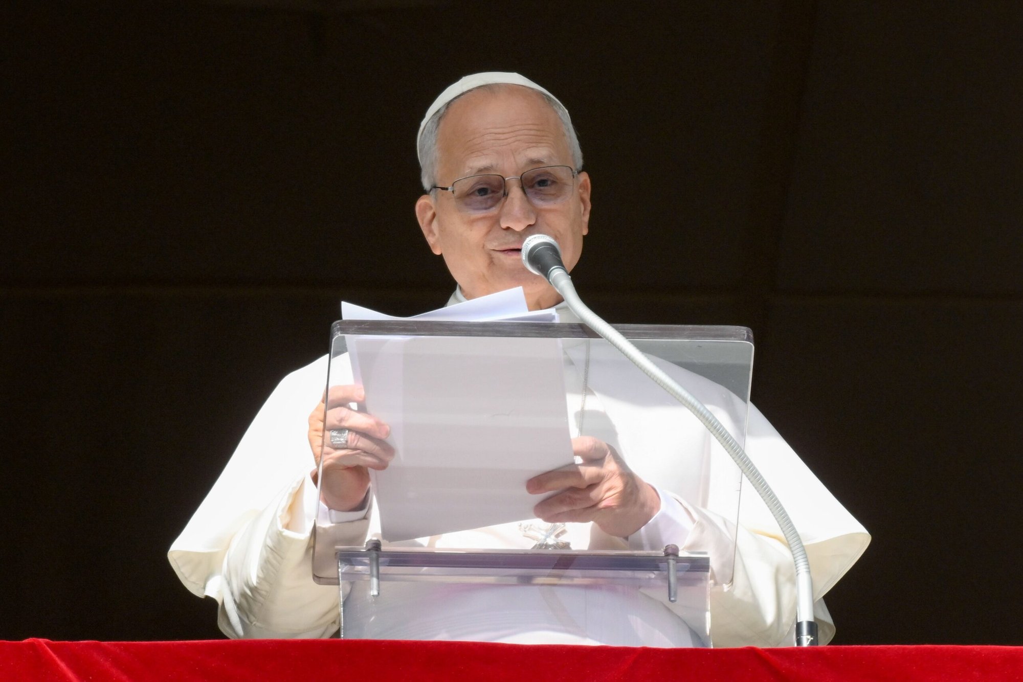 El Papa León XIV se dirige a los peregrinos y visitantes reunidos en la Plaza de San Pedro del Vaticano para rezar el Ángelus, el 25 de enero de 2026. (Foto CNS/Vatican Media)