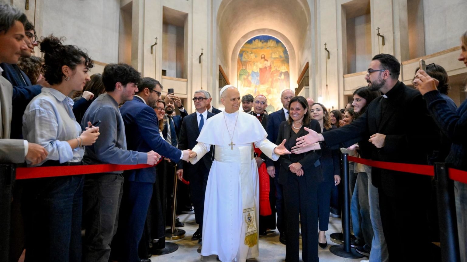 El Papa León XIV en la Universidad de Roma “La Sapienza”, el 14 de mayo de 2026. (Vatican Media vía EWTN)