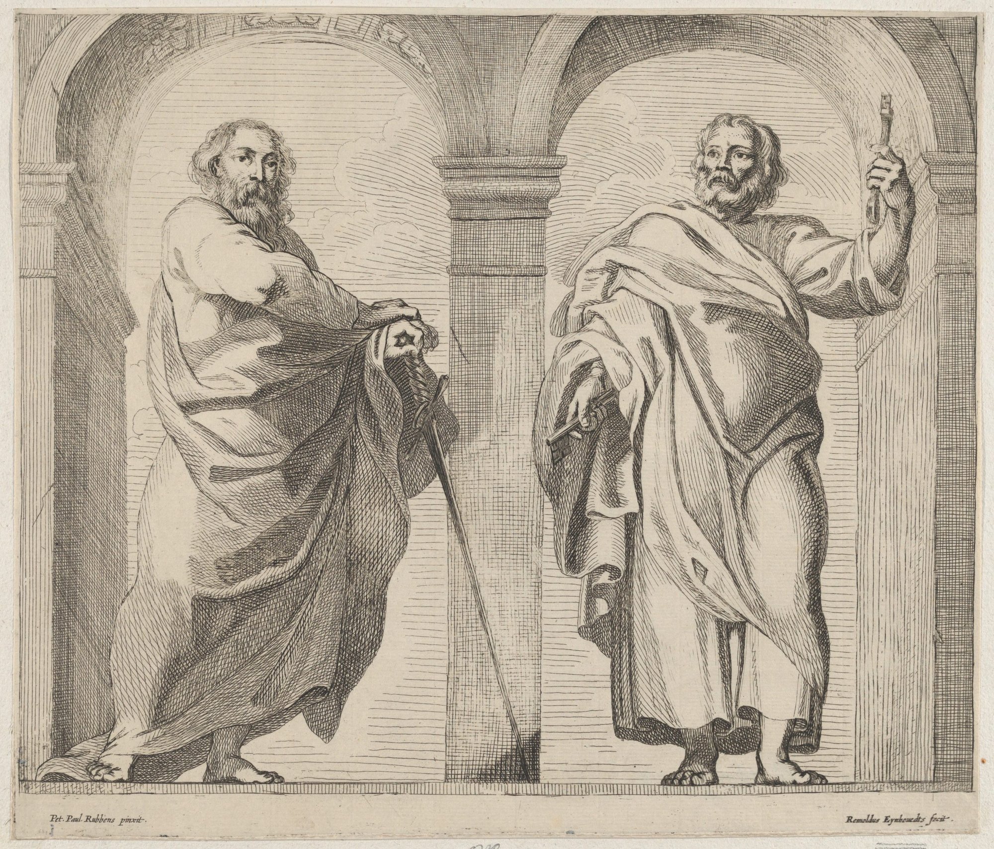"San Pedro y San Pablo en un vestíbulo", c. 1630-1680, de Rombout Eynhoudts. (Museo Metropolitano de Arte). Actualmente no está en exhibición.