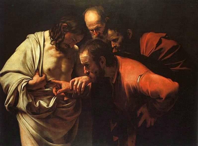 "The Incredulity of Saint Thomas," by Caravaggio, c. 1602. (Wikipedia)