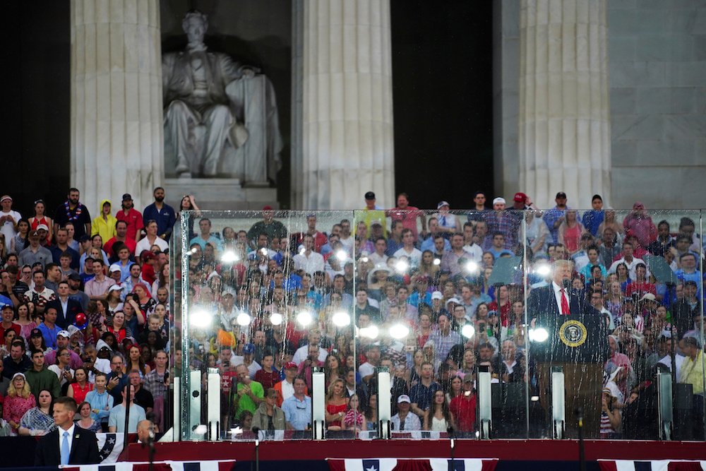 President Donald Trump gives his Fourth of July speech at the Lincoln Memorial in Washington July 4