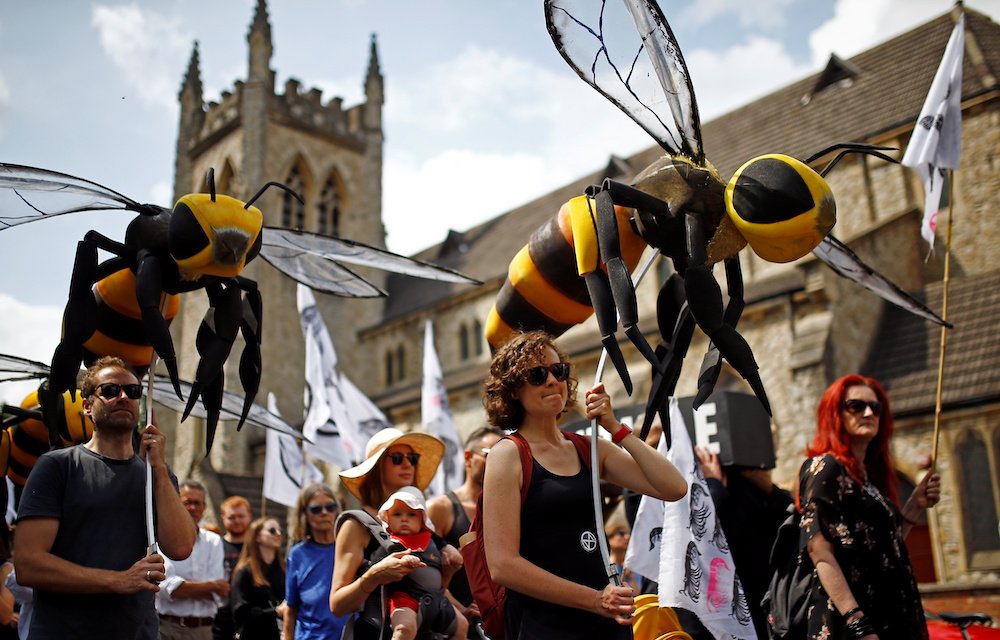 Environmental activists march through London July 13