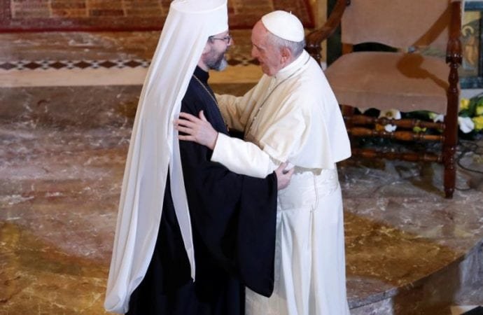 Pope Francis embraces Archbishop Sviatoslav Shevchuk of Kiev-Halych