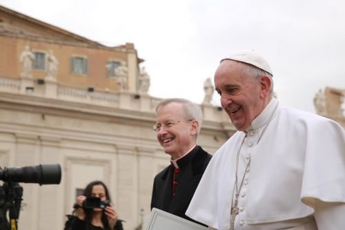Pope Francis greets pilgrims during his Feb. 3