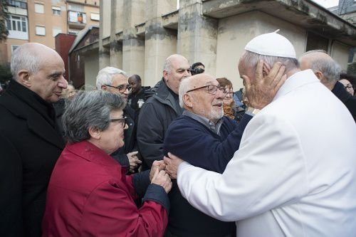 Pope Francis makes a surprise visit to the retirement home Bruno Buozzi on Jan. 15