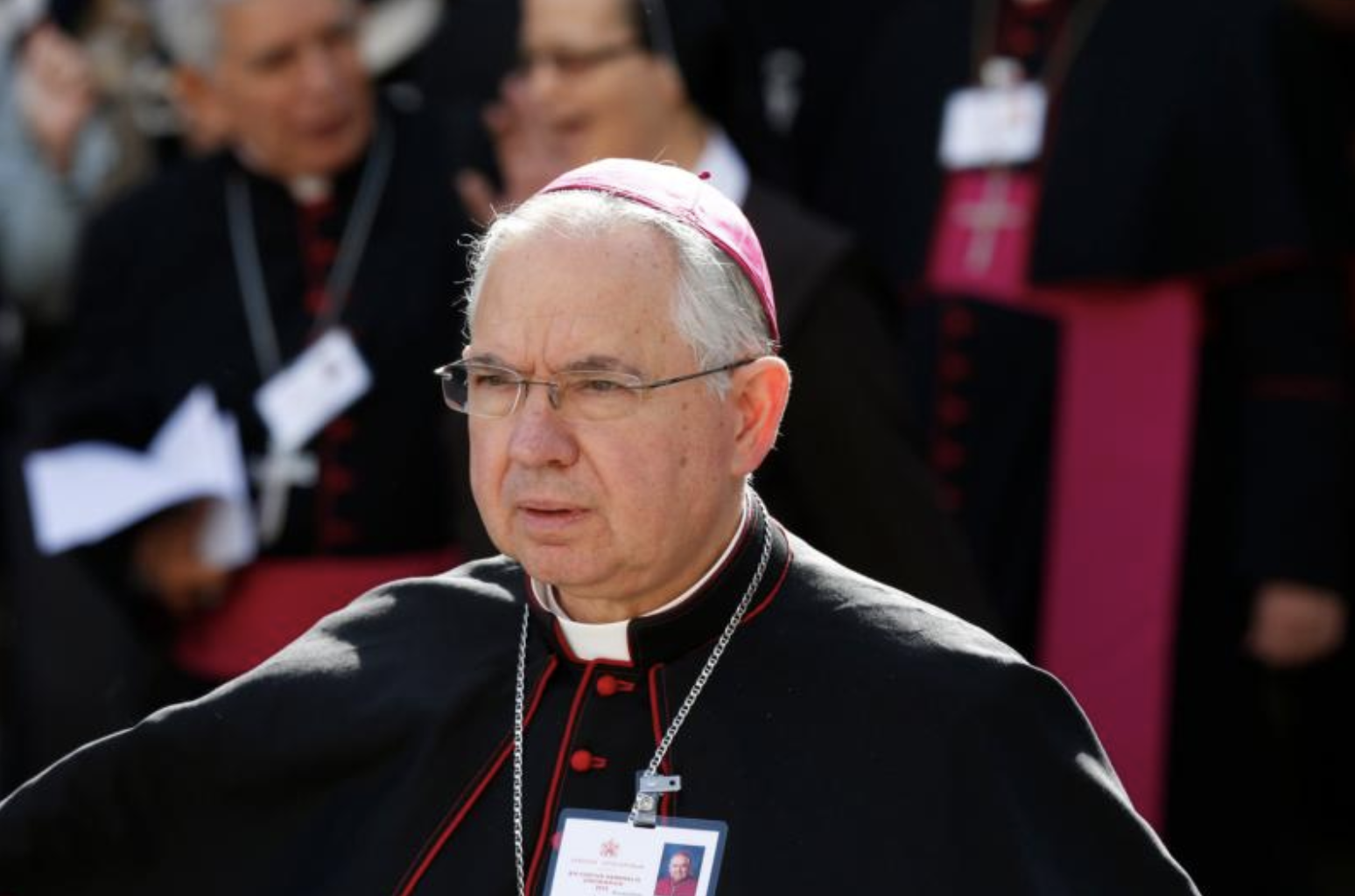 Archbishop Jose H. Gomez of Los Angeles leaves a session of the Synod of Bishops on the family at the Vatican Oct. 15. (CNS photo/Paul Haring)