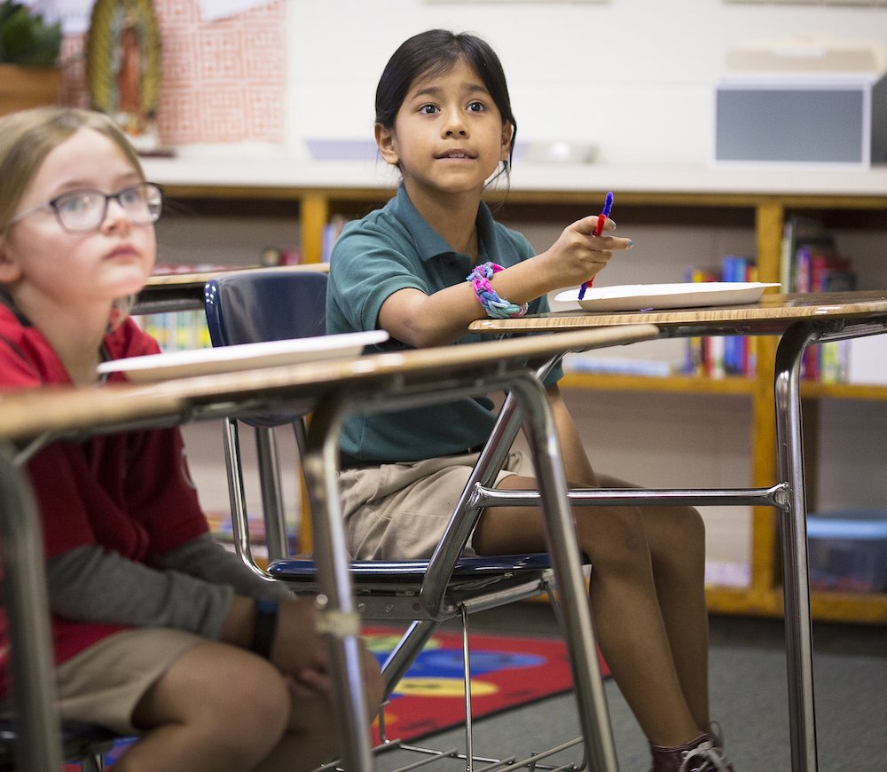 Second-grader Yoselyn Arroyo at Holy Name of Jesus Catholic School in Henderson