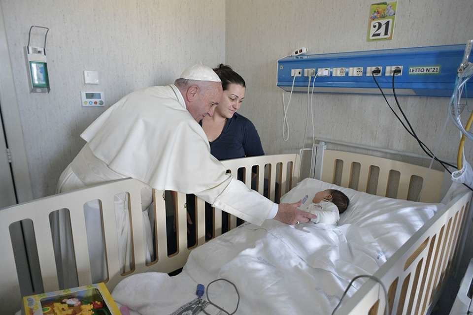 Pope Francis visits the Bambino Gesu di Palidoro hospital outside Rome
