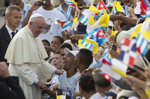 Pope Francis greets pilgrims in Havana's Revolutionary Square before Mass