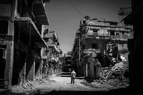 Destroyed buildings in Homs