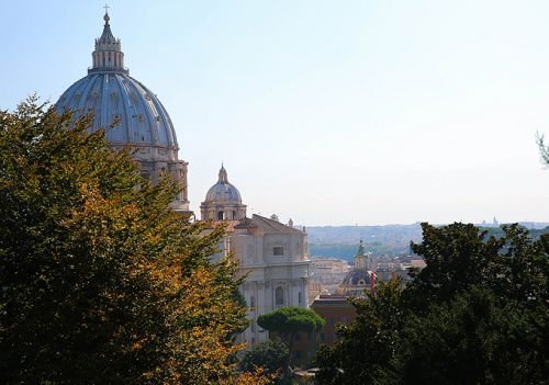 St. Peter's Basilica as seen from the Vatican gardens. Credit: Lauren Cater/CNA.