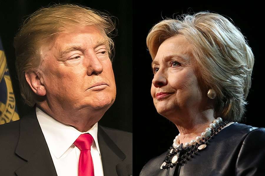 Donald Trump. Credit: Action Sports Photography. Hillary Clinton. Credit: Krista Kennell via Shutterstock.