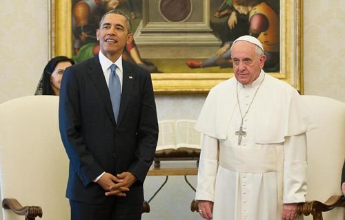 Pope Francis and U.S. President Barack Obama during a meeting in the Vatican