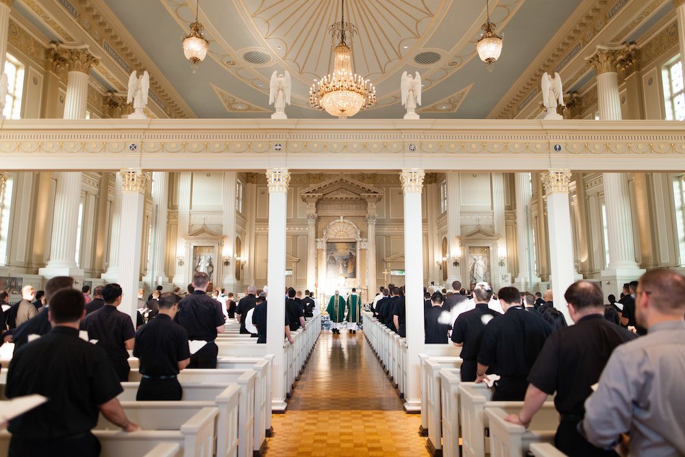 Seminarians attend Mass in 2017 in the Chapel of the Immaculate Conception at Mundelein Seminary in Illinois