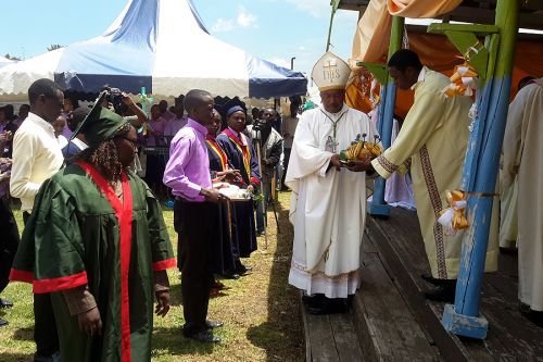 Bishop Joseph Mbatia of Nyahururu says Mass at the graduation ceremony for nursing graduates in Nairobi