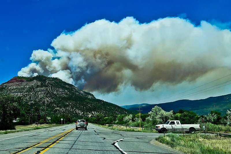 Smoke plume from the 416 Fire near Durango