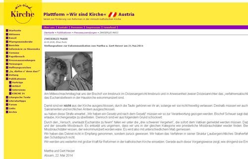 The website of We Are Church Austria with the statement from Martha and Gert Holzer.