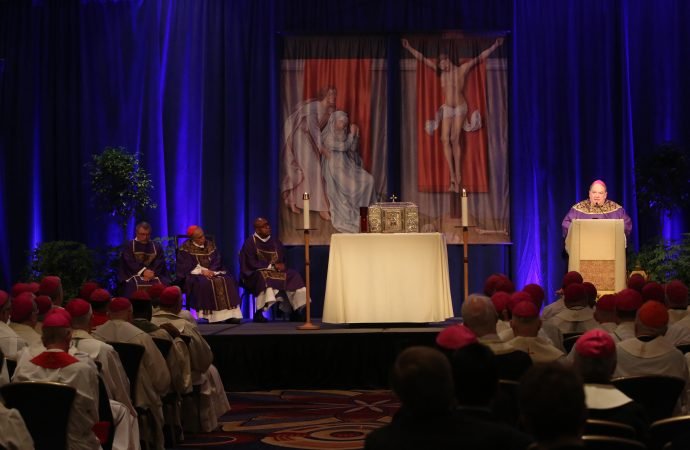 Archbishop Bernard A. Hebda of St. Paul and Minneapolis delivers the homily during Mass Nov. 12 at the fall general assembly of the U.S. Conference of Catholic Bishops in Baltimore. (CNS via Crux)