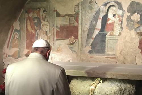 Pope Francis visits the place of the first nativity scene in Greccio