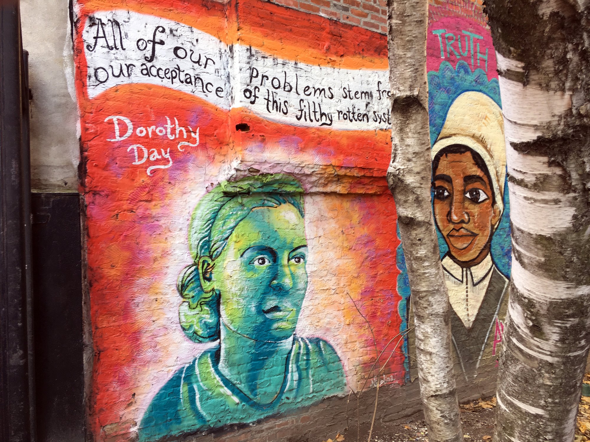 A mural depicting social activist and sainthood candidate Dorothy Day is seen Dec. 4